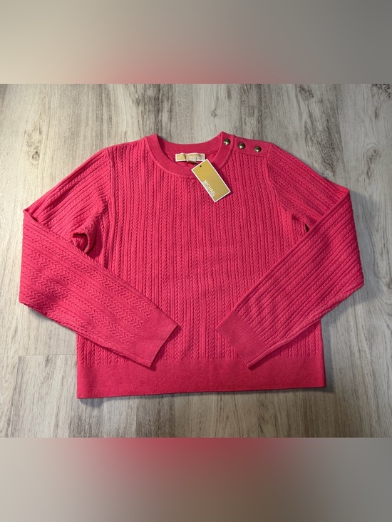 Michael Kors Sweaters - Michael Kors Bright Pink Cable-Knit Crew Sweater with Shoulder Buttons
